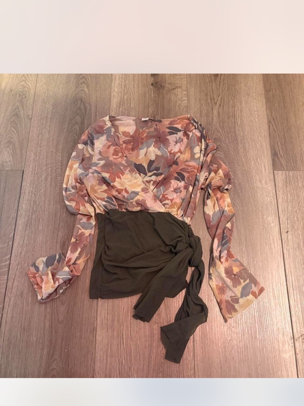 Sweet Pea Floral Wrap Top in Rust, Peach & Olive